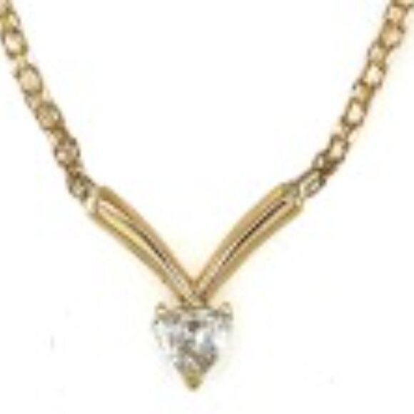 14K Diamond Heart Necklace featuring a 16" YG Bismark Style Chain - Picture 2 of 4